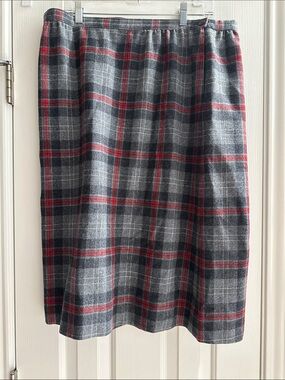 Vintage Pendleton Plaid Midi Skirt Gray Red Sz 34 Wool Preppy Classic Academia
